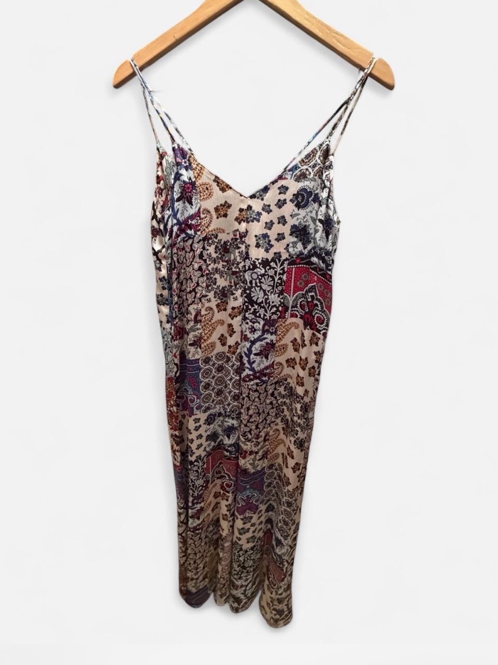 Bohemian Print Slip Jumpsuit in Beige and Burgundy